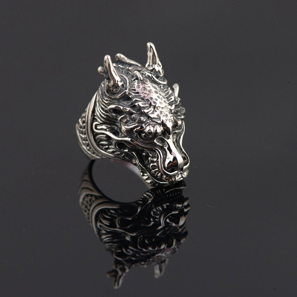 925 Sterling Silver Long Horn Dragon Ring - ELIZ Jewelry and Gems