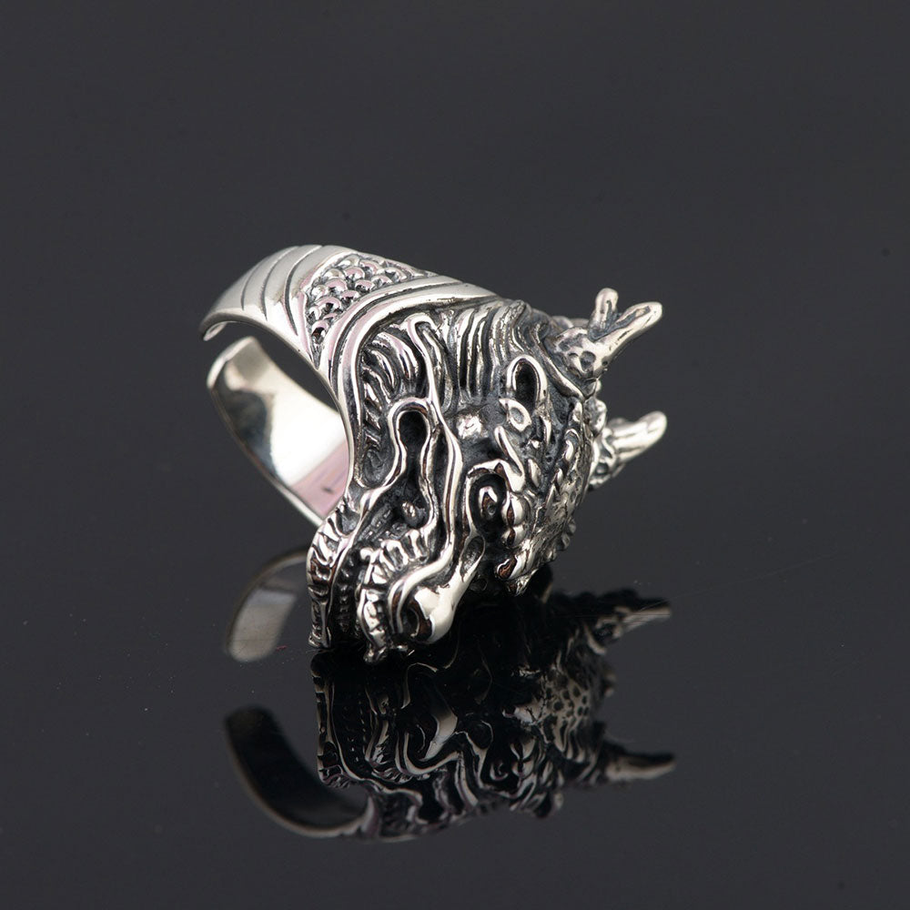Adjustable Silver Dragon Head Ring