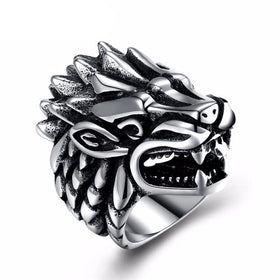 Punk Rock Dragon Head Ring Men