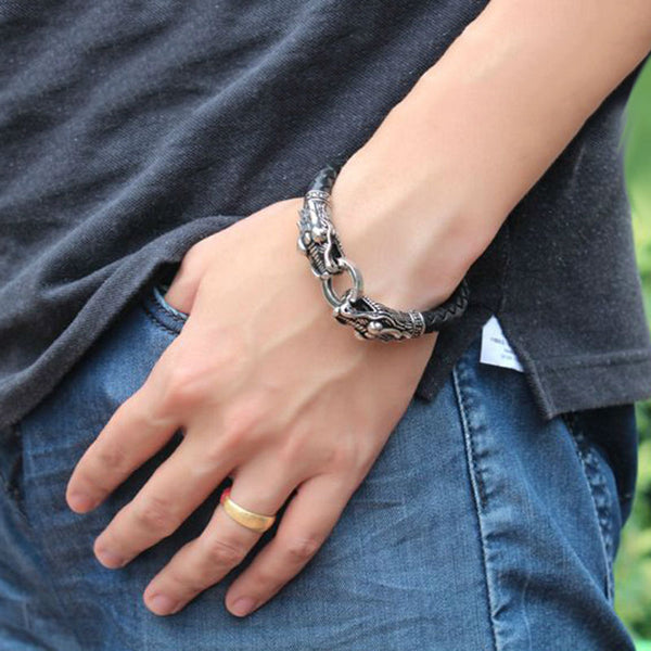 Leather Tibetan Dragon Bracelet