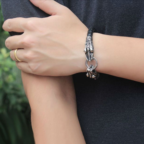 Leather Tibetan Dragon Bracelet