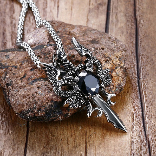 Double Dragon Cross Sword Pendant