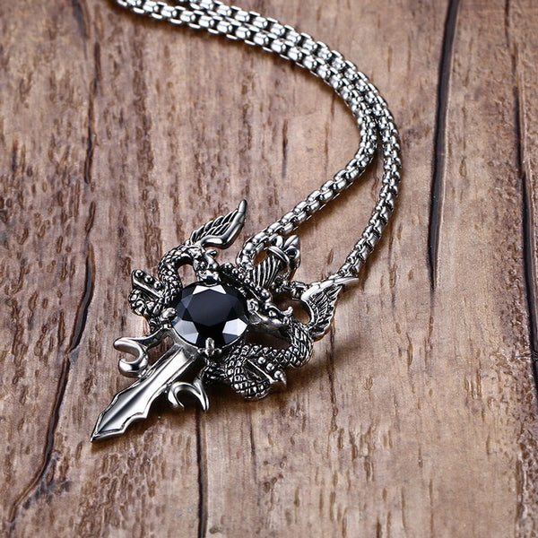 Double Dragon Cross Sword Pendant