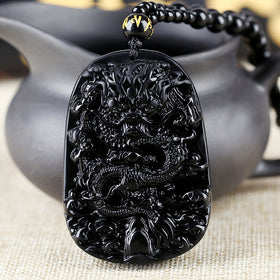 Natural Obsidian Dragon Necklace