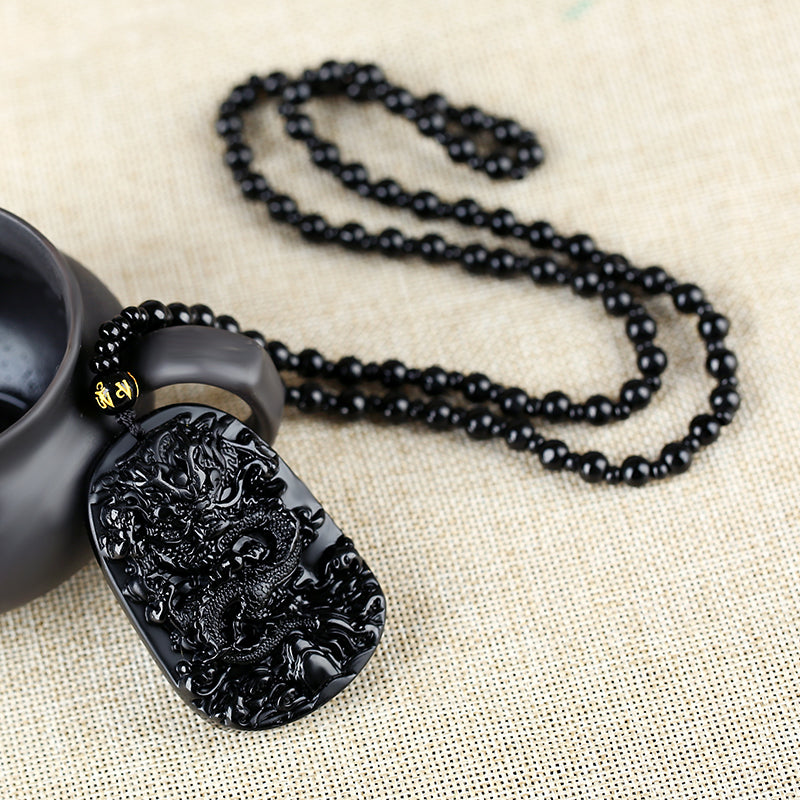 Natural Obsidian Dragon Necklace